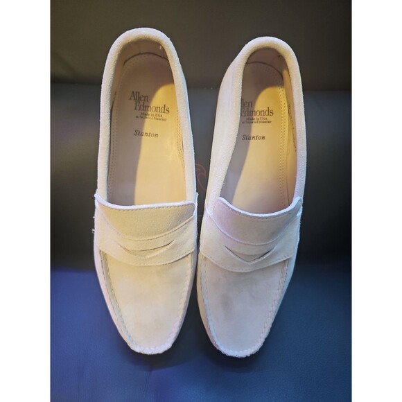 Allen Edmonds Mens 10.5D Cream White Suede Penny Loafers Stanton Made In USA - Picture 1 of 11